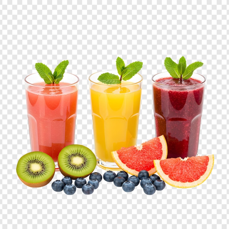 PSD des smoothies rafraîchissants à base de kiwis, de bleuets et de pamplemousses