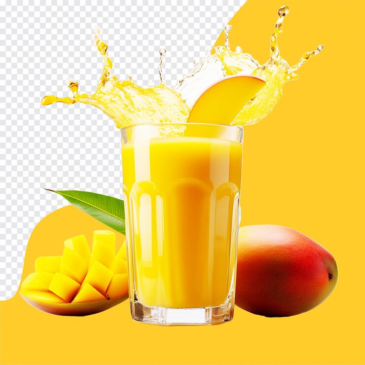 PSD smootie de jugo de mango con mango aislado en un fondo transparente png