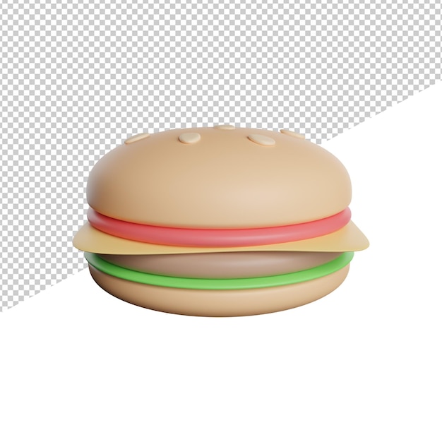 Snack Burger Bevande Vista frontale 3d Rendering Icona Illustrazione su sfondo trasparente