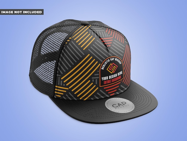 PSD snapback-lastwagenmütze mit aufkleber-mockup-vorlage