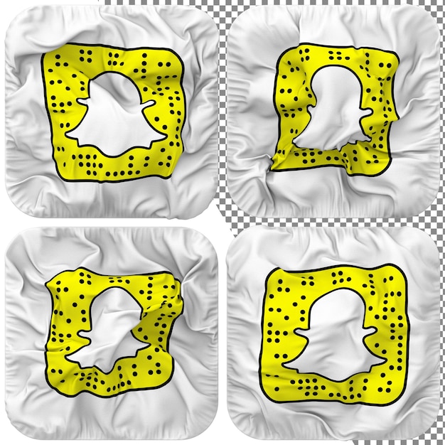 PSD snapchat-flagge, knappenform, isoliert, unterschiedlicher wellenstil, bump-textur, 3d-rendering