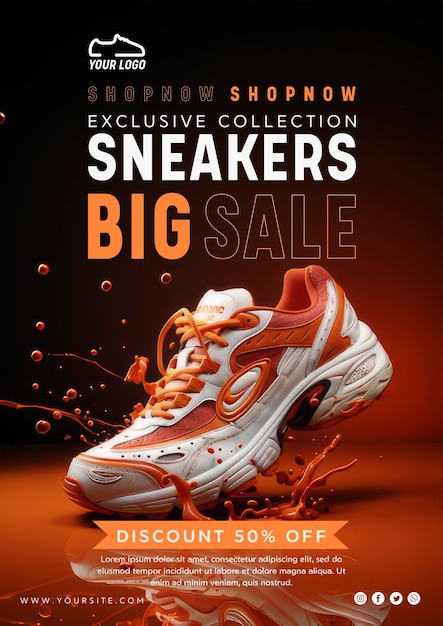 PSD sneakers advertising poster template dynamic splashing paint