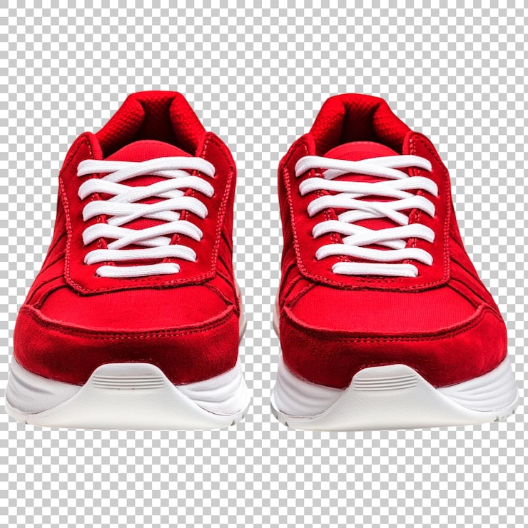 PSD sneakers ou sapatos de corrida vermelhos com fundo transparente
