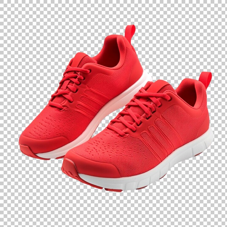 PSD sneakers ou sapatos de corrida vermelhos com fundo transparente
