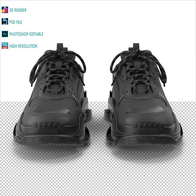 Sneakers pretos em 3d render psd file