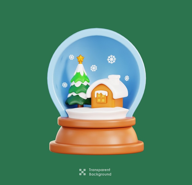 Snow globe with house and Christmas tree isolated Cartoon Xmas decoration icon 3d illustration