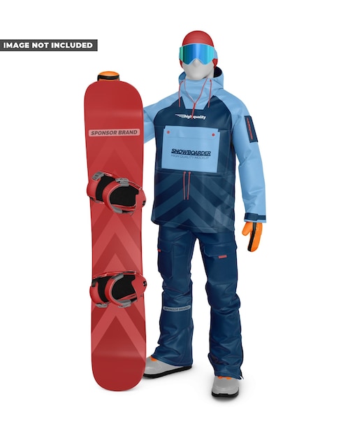 PSD snowboarder com modelo de prancha de frente