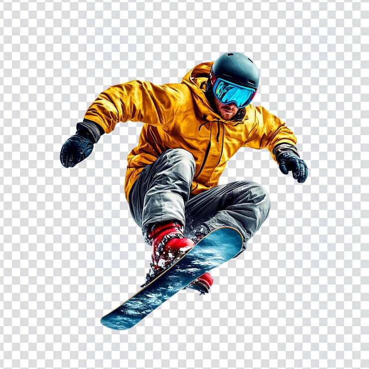PSD un snowboarder está realizando trucos contra un fondo transparente