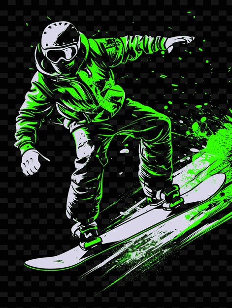 PSD un snowboarder lleva una chaqueta verde y tiene un fondo verde