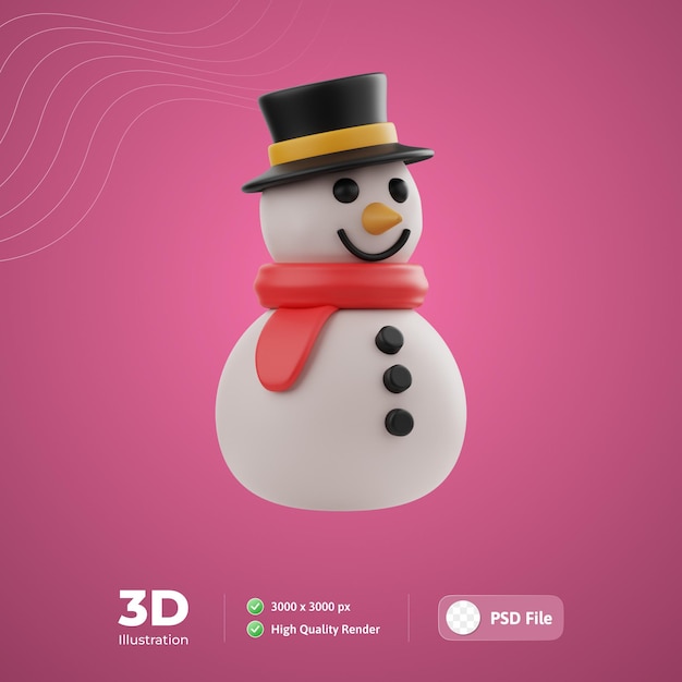 PSD snowman ilustração 3d para infográfico de aplicativo da web etc.