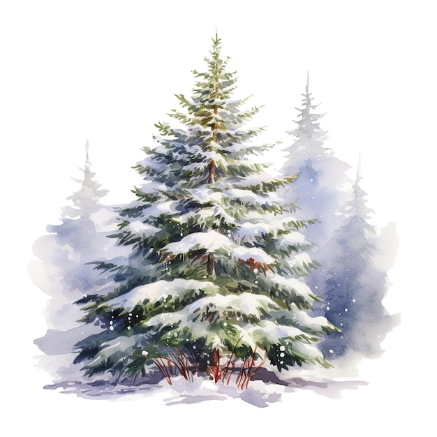 PSD snowy pine tree für weihnachtsveranstaltung aquarell-stil ki generiert