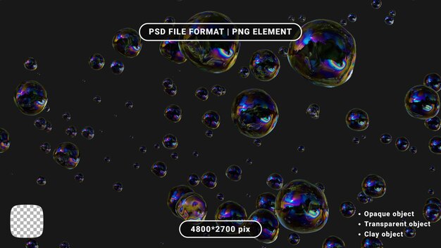 Soap bubbles 3D render on transparent background