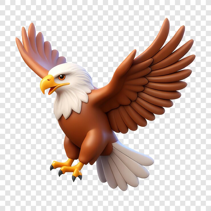 PSD soaring bald eagle in flight cartoon style