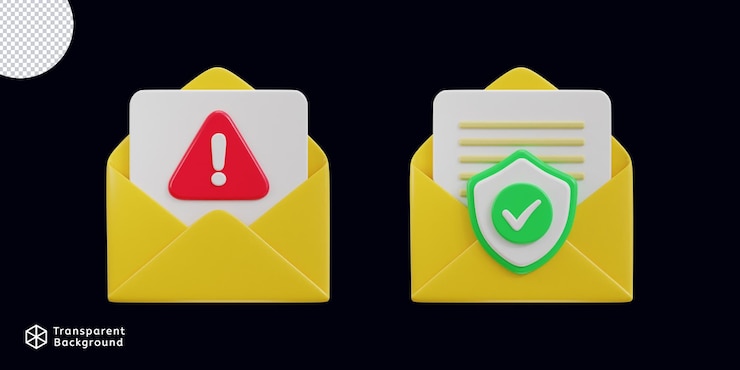 PSD sobre en correo electrónico verificado y icono de spam renderizado 3d