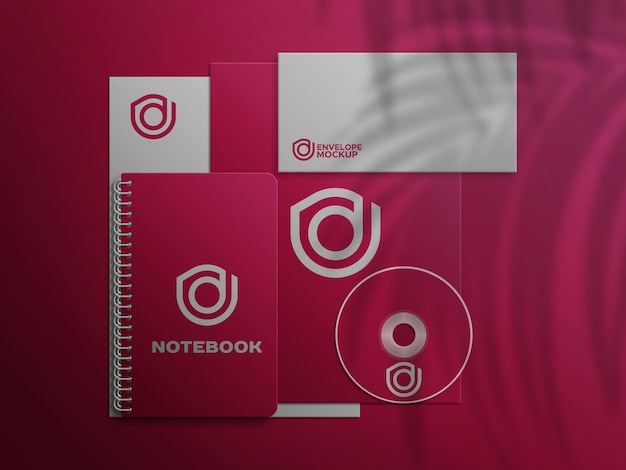 Sobre notebookcd en maqueta psd con membrete