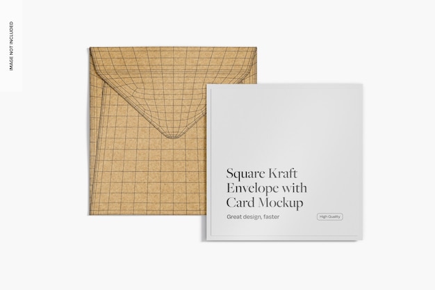 Sobre de papel Kraft cuadrado con maqueta de tarjeta vista superior