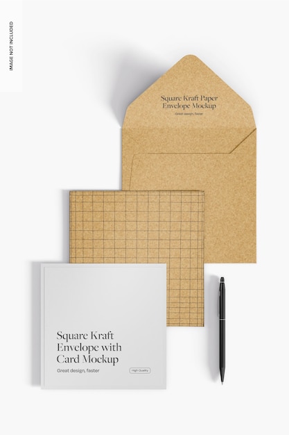Sobre de papel Kraft cuadrado con maqueta de tarjeta vista superior