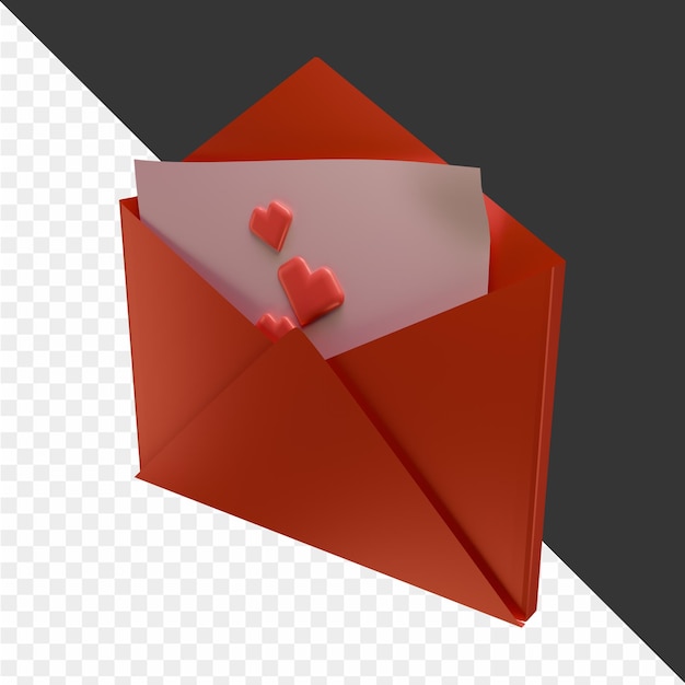 un sobre rojo con corazones en él