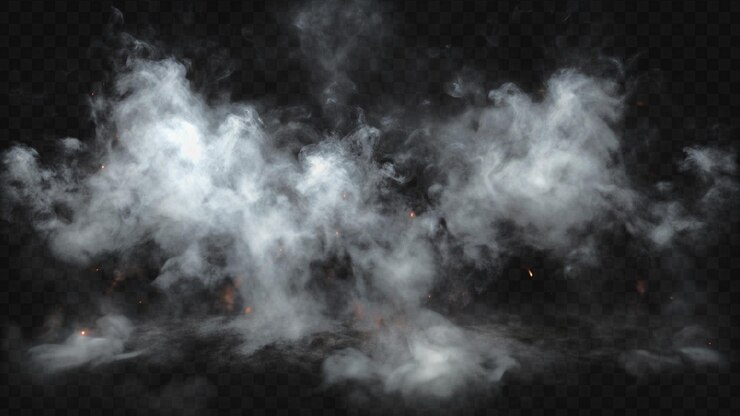 PSD sobreposição épica de fumaça e faíscas de fogo isoladas em fundo transparente para impacto visual explosivo
