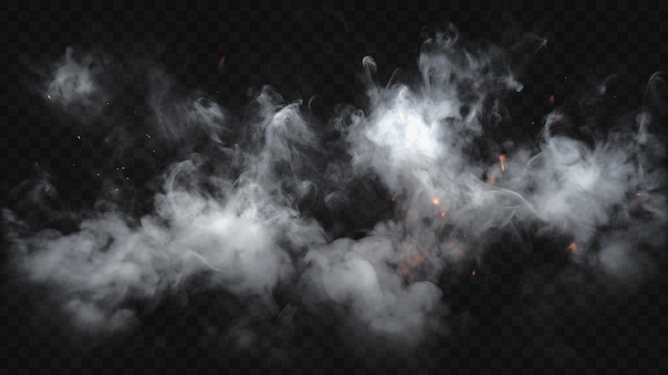 PSD sobreposição épica de fumaça e faíscas de fogo isoladas em fundo transparente para impacto visual explosivo
