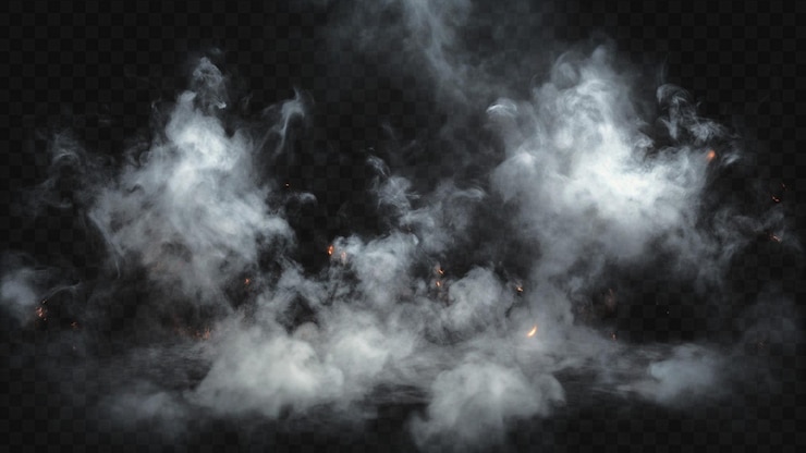PSD sobreposição épica de fumaça e faíscas de fogo isoladas em fundo transparente para impacto visual explosivo