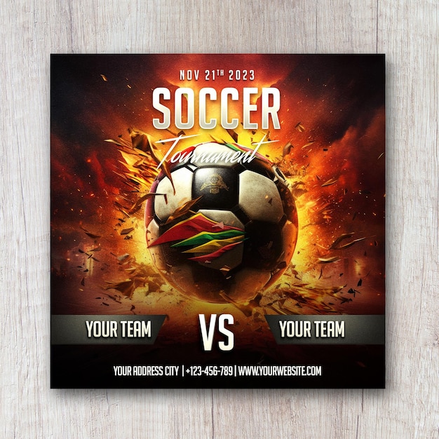 Soccer football square flyer social media post design banner template