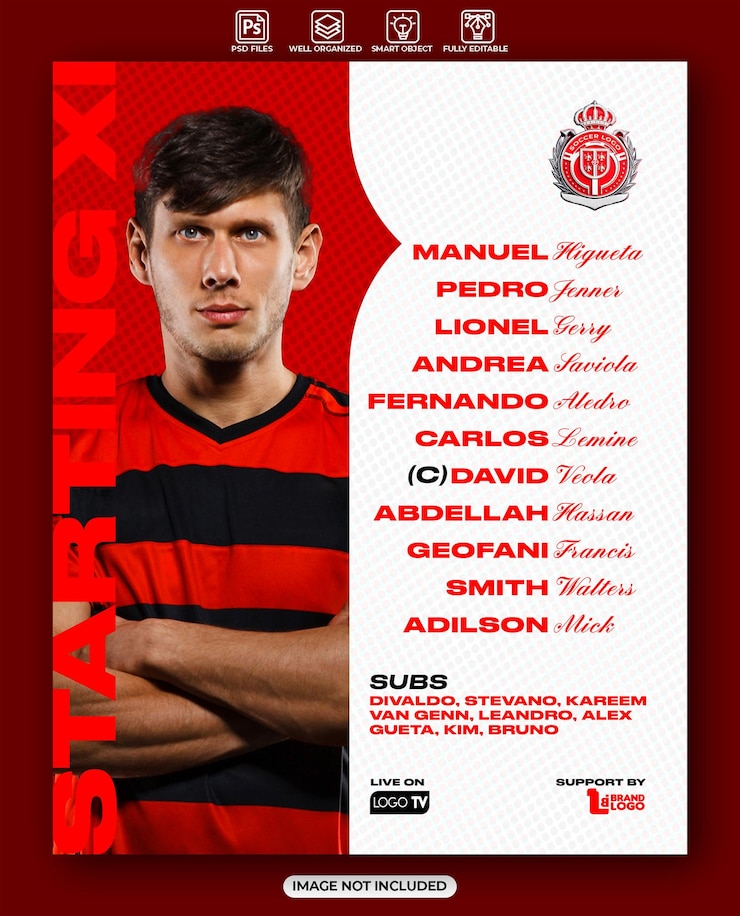 PSD soccer starting eleven design template