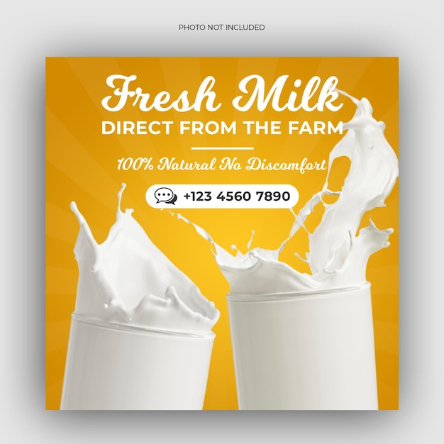 Social-Media-Banner oder Instagram-Post-Design-Vorlage für den Verkauf von Frischmilchprodukten