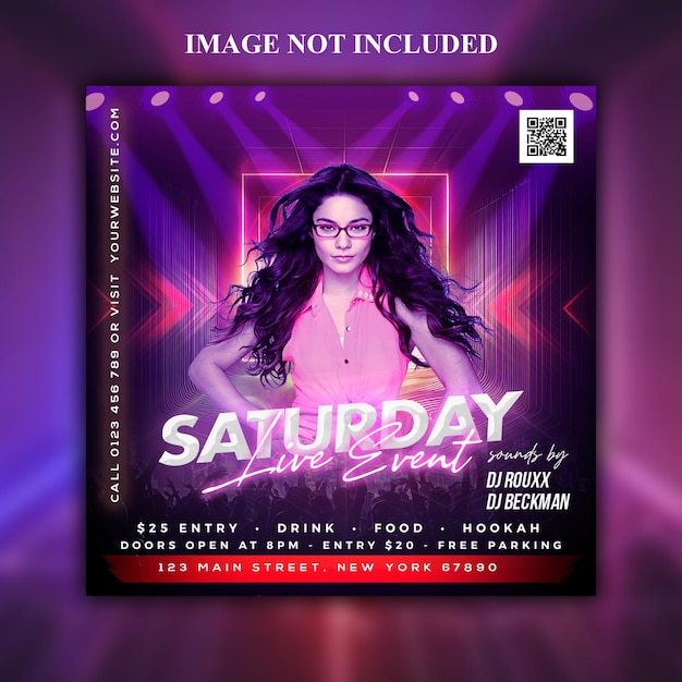 Social-Media-Banner- oder Instagram-Post-Vorlage-Design für eine PSD-Nachtparty