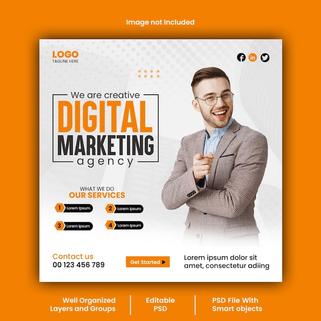 Social-Media-Banner oder Instagram-Post-Vorlage einer digitalen Marketingagentur