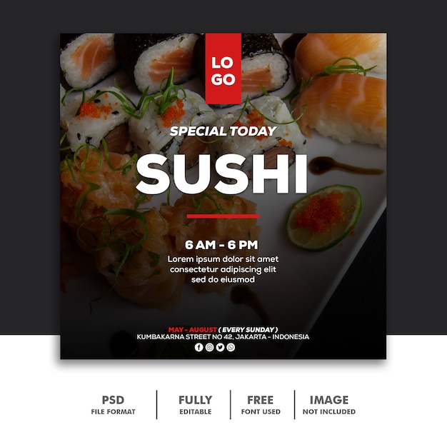 Social media banner post template sushi especial de comida