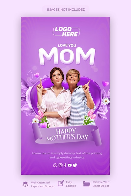 Social Media Banner Story Happy Mothers Day mit bearbeitbarem Text