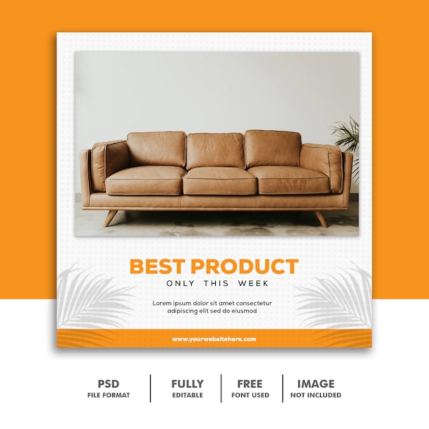 PSD social media banner template instagram, furniture best orange luxury