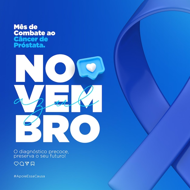 PSD social-media-beitrag für die blaue november-kampagne in 3d-darstellung auf brasilianischem portugiesisch