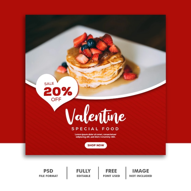 Social media-beitrag instagram valentine banner, lebensmittelkuchen-rot