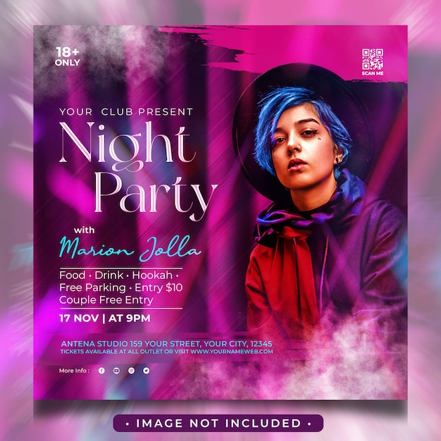 Social-media-beitrag und flyer für club-dj-nachtpartys