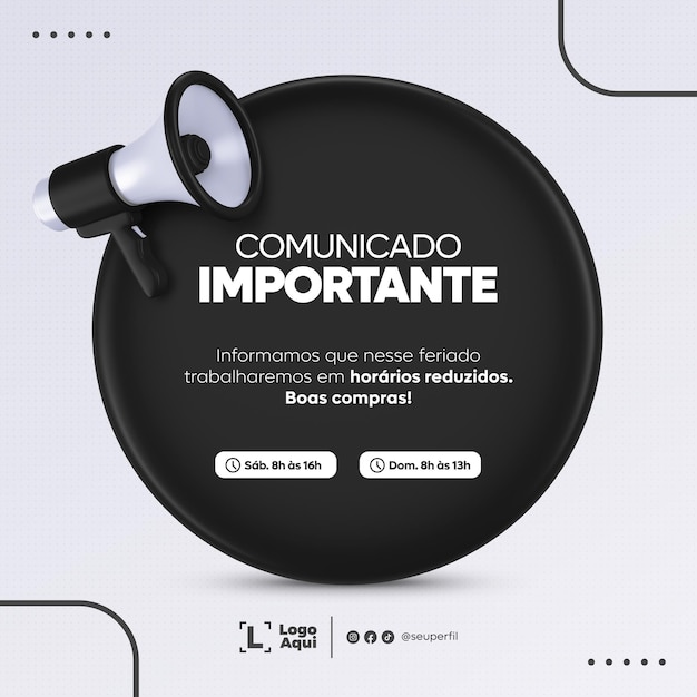 Social-Media-Beitragsvorlage Megaphonankündigung in brasilianischem Portugiesisch