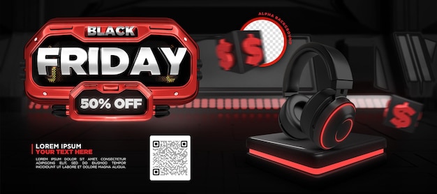 Social media black friday 50 de desconto na promoção banne template 3d render