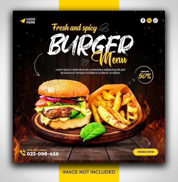Social-Media-Burger-Food-Promotion-Posts und Instagram- oder Facebook-Banner-Flyer-Post-Designvorlage