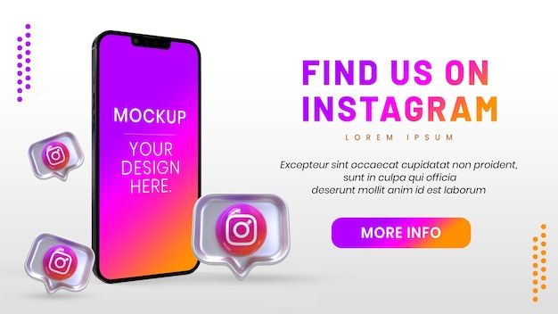 Social media dell'icona di Instagram con mockup del telefono 3d
