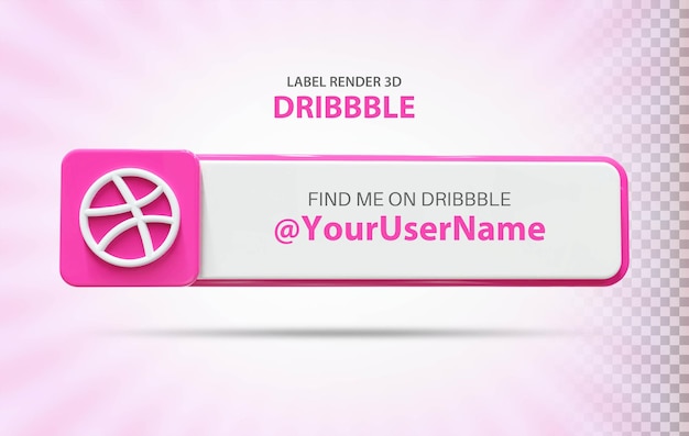 Social Media Dribbble con com Label Rendering 3D