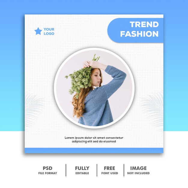 Social Media-Fahnen-Schablone, Mode-Mädchen-Blau