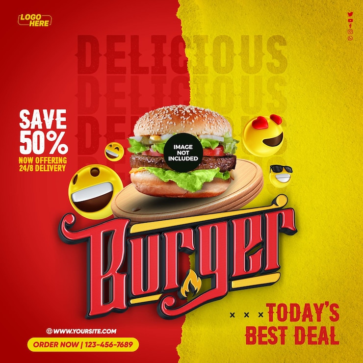PSD social media feed delicious burgers bestes angebot heute bei 50 rabatt
