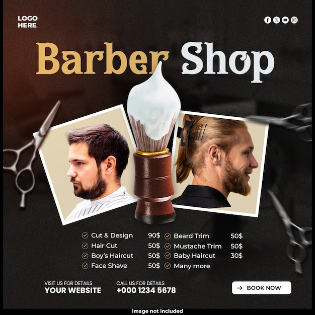 Social-Media-Flyer und Instagram-Banner-Vorlage für Haarschnitte
