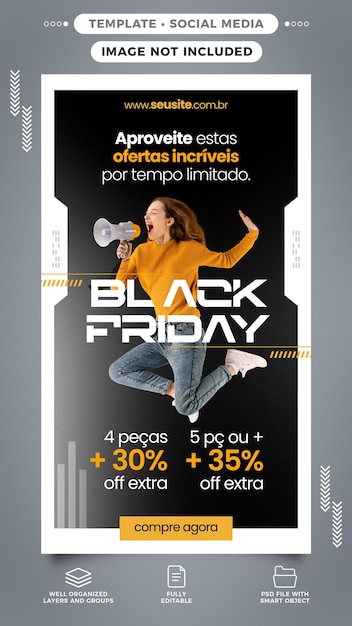 PSD social-media-geschichten instagram black friday für den verkauf von kleidung in brasilien