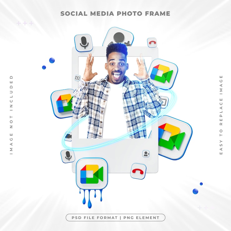 PSD social media google meet post frame rendering 3d isolato