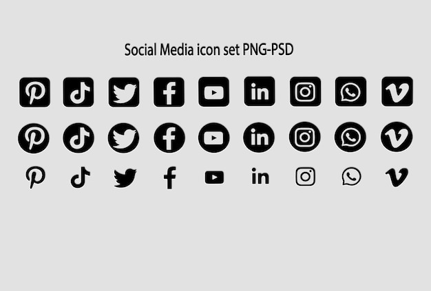 Social Media Icon Set Black Icons for Platforms