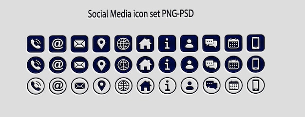 Social Media Icon Set in PNG- und PSD-Format schwarz