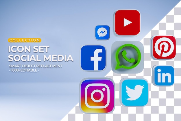 Social Media Icon Set Sammlung 3D-Rendering_3