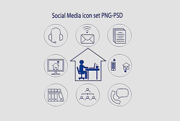 Social Media Icon Set Trabajo desde el hogar y comunicación en línea negro